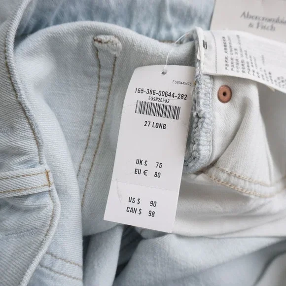 Abercrombie & Fitch The Baggy Low Rise Jeans Womens Long Raw Hem 27 / 4L - Picture 8 of 10
